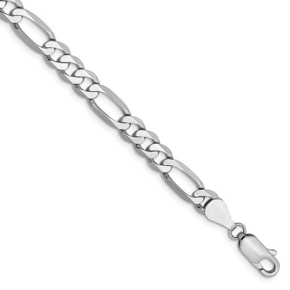 5.5mm 14k White Gold Solid Flat Figaro Chain Bracelet 8 Inch